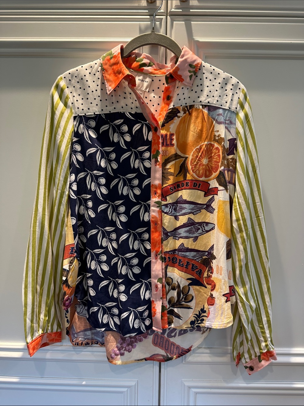 Anthropologie Multicolor Patchwork Button-Up Blouse